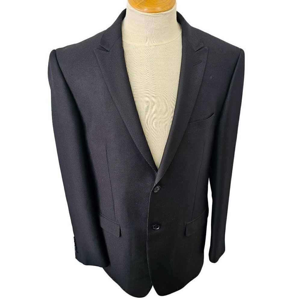 Vitarelli 2 Btn Sport Coat Blazer Black Wool 2.75 in Peak Lapel Single Vent Mens